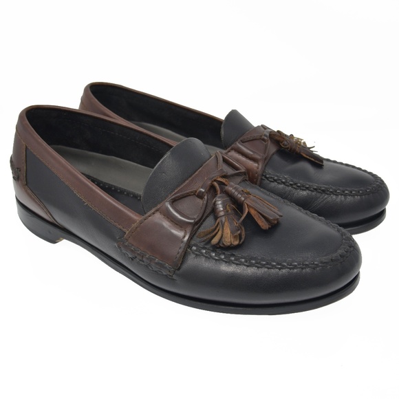 *J&M Sz 11D Black Leather Slip On Tassel Loafer